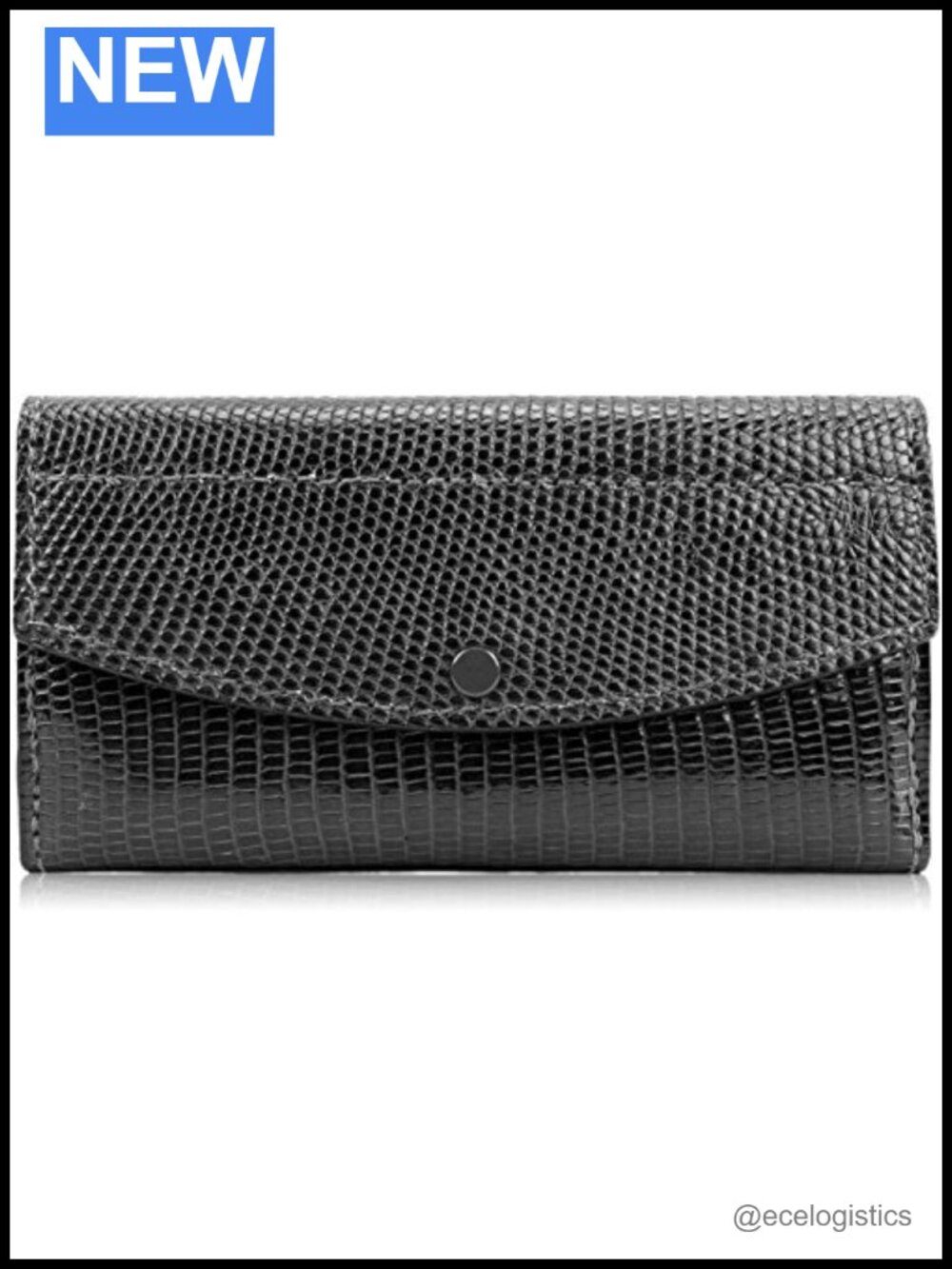 Genuine Tegu Lizard Leather Clutch Wallet with Snap Closure, Card Slots & Coin